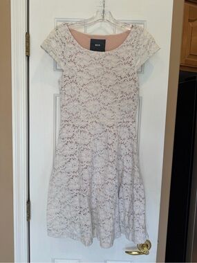 Maeve Crochet White Laced Up Doily Cottagecore Dress Size Small Stretchy Short